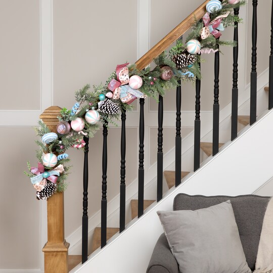 Northlight; Northlight Pastel Bows and Ornaments Artificial Christmas Garland - 6' x 7" - Unlit; Category:Decorated Garland; Image:1